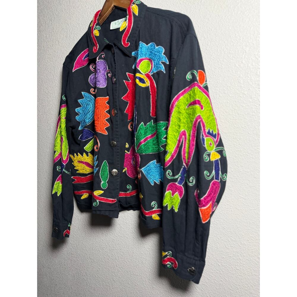Vintage RS Sport Embroidered Jacket Black Floral Artsy Cropped Button Front L - Picture 9 of 10